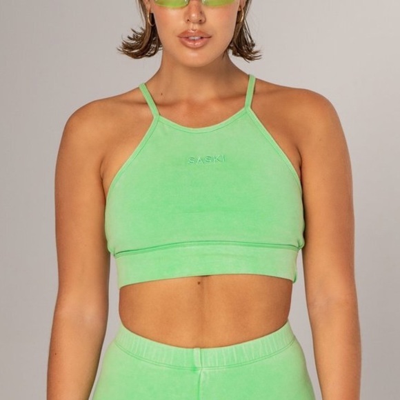 SASKI faded green crop tank - Picture 1 of 5
